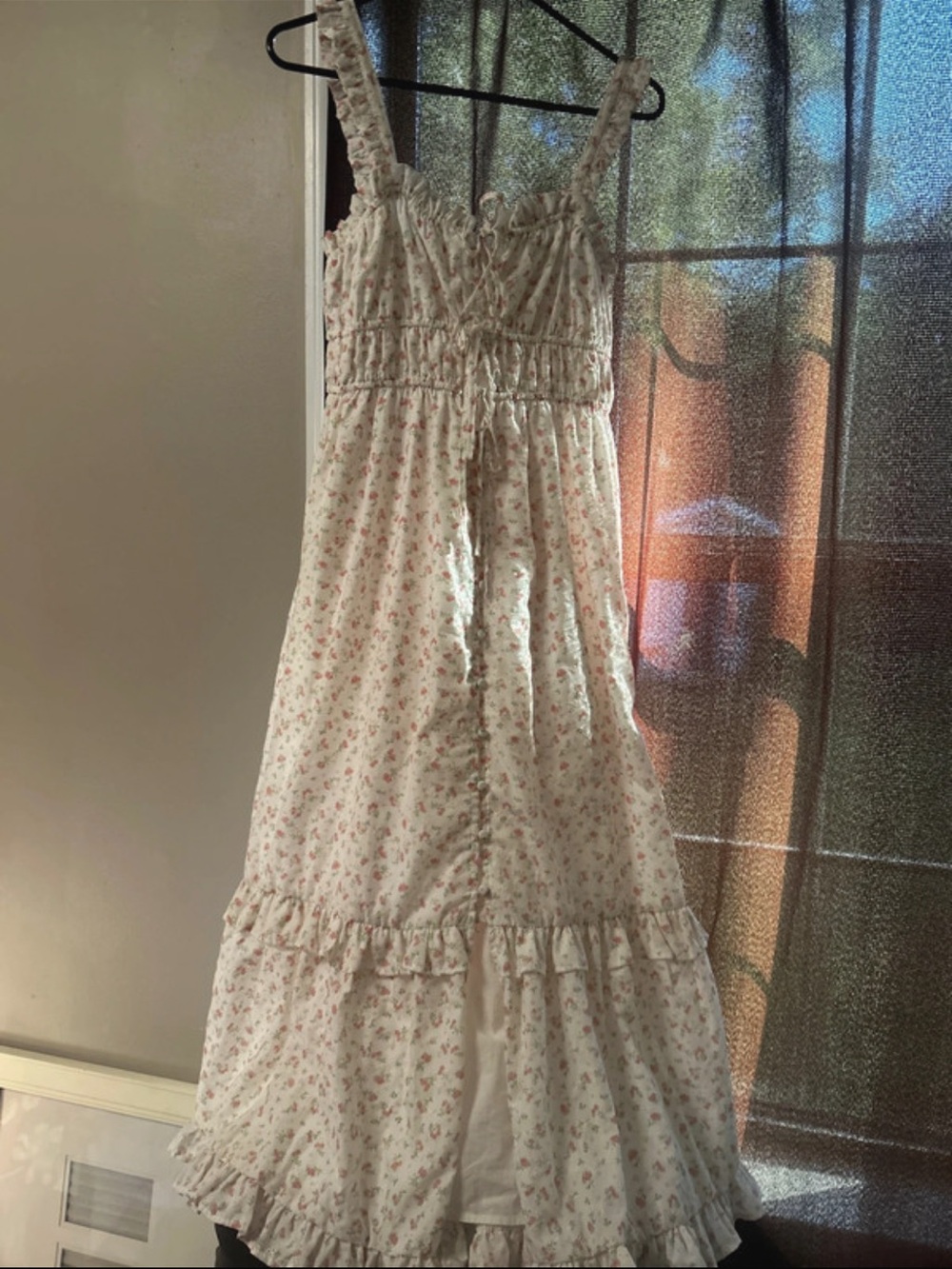 Source Unknown Cream Floral Smocked Ruffled Sundress